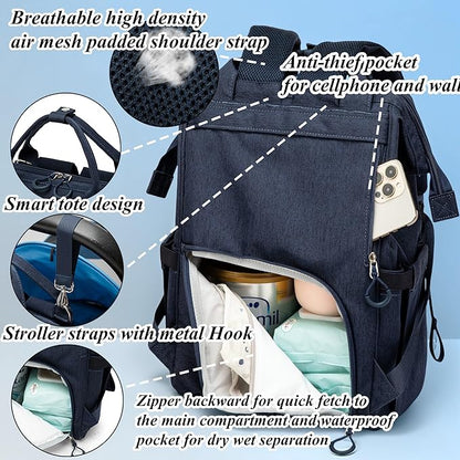 Diaper Bag Backpack for Dad and Mom with USB Charging Port Stroller Straps and Insulated Pocket,army military Travel Nappy Backpack for Daddy/Mommy (Navy)