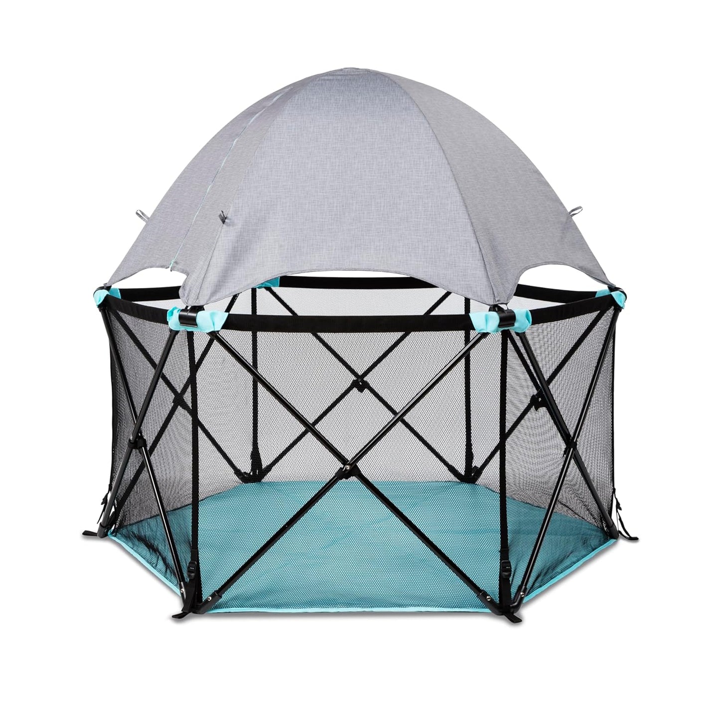 Summer Infant Pop ‘N Play Deluxe Ultimate Playard, Aqua Splash - Full Coverage Indoor/Outdoor Portable Play Pen with Fast, Easy and Compact Fold