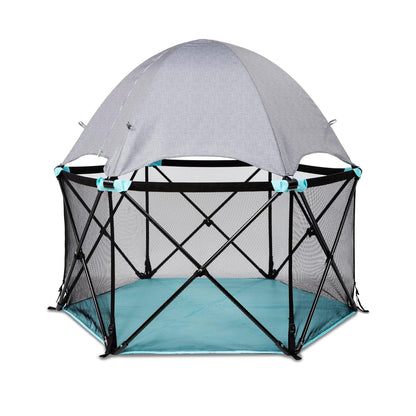 Summer Infant Pop ‘N Play Deluxe Ultimate Playard, Aqua Splash - Full Coverage Indoor/Outdoor Portable Play Pen with Fast, Easy and Compact Fold
