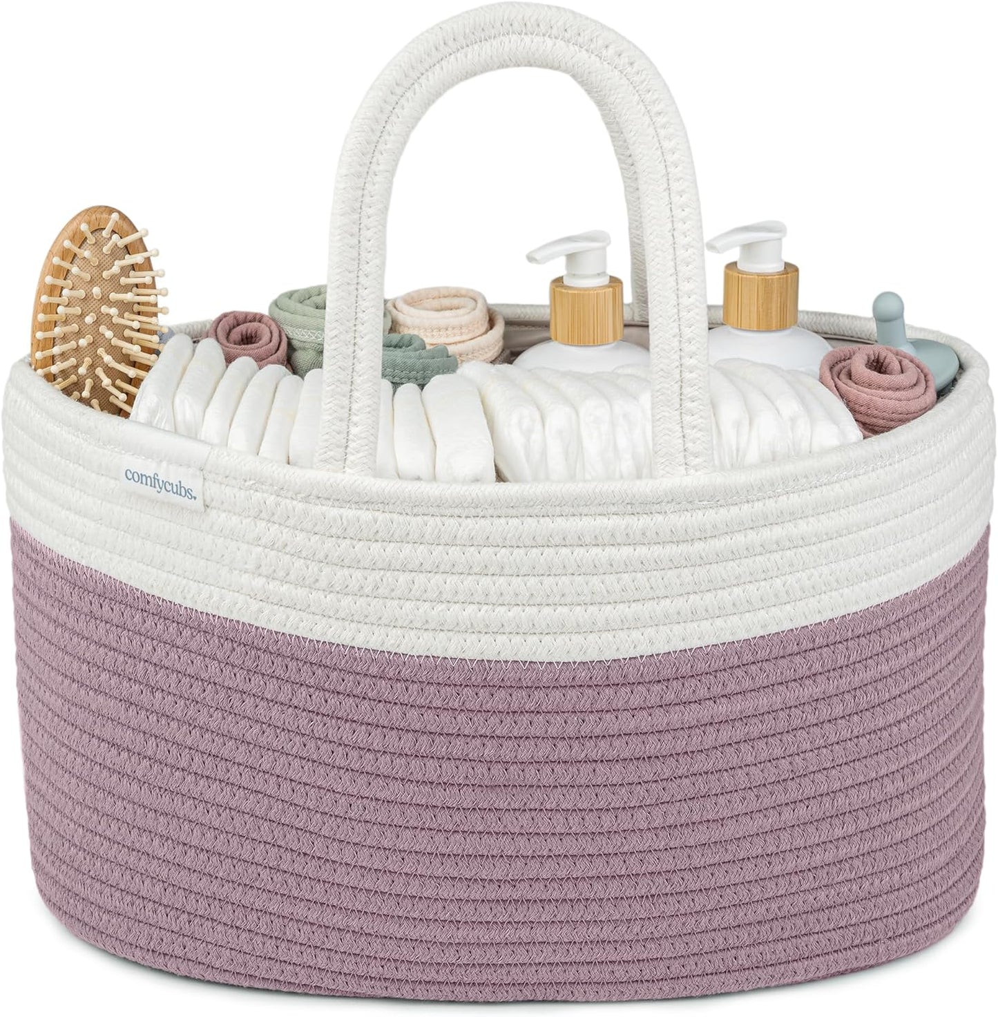 Comfy Cubs Rope Diaper Caddy Organizer 8.5" x 15" x 8" - Large Baby Diaper Basket with 3 Spacious Compartments - Stylish Cotton Baby Caddy Organizer for Diapers, Wipes & Essentials - Pacific Blue