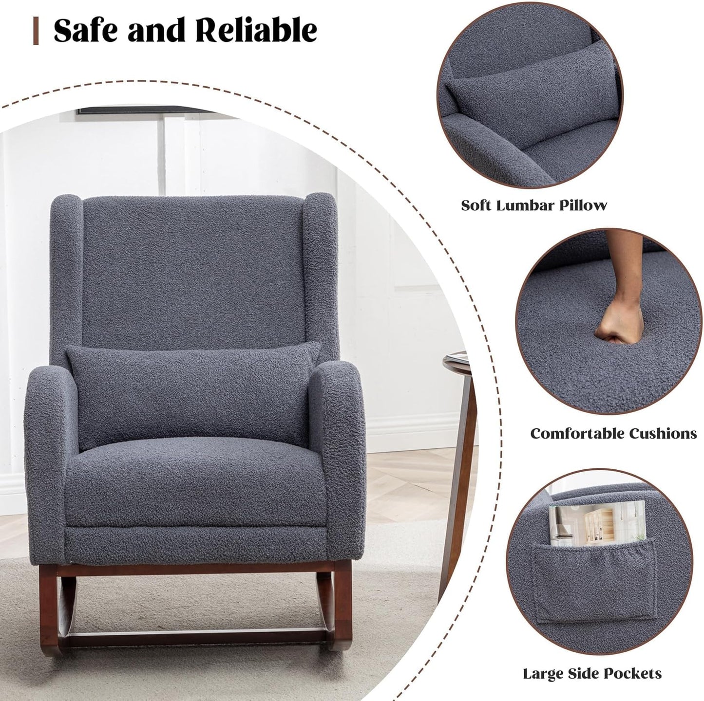HCHAIRH Rocking Chair Nursery, Nursery Rocking Chairs with Foot Rest, Comfy Fabric Glider Rocker Nursing Chair with High Back for Nursing, Living Room, Bedroom, Beige