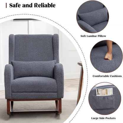 HCHAIRH Rocking Chair Nursery, Nursery Rocking Chairs with Foot Rest, Comfy Fabric Glider Rocker Nursing Chair with High Back for Nursing, Living Room, Bedroom, Beige