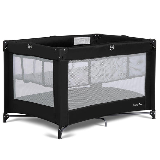 Dream On Me Zazzy Portable Playard with Bassinet in Black, Lightweight Packable and Easy Setup Baby Playard with Mattress and Travel Bag