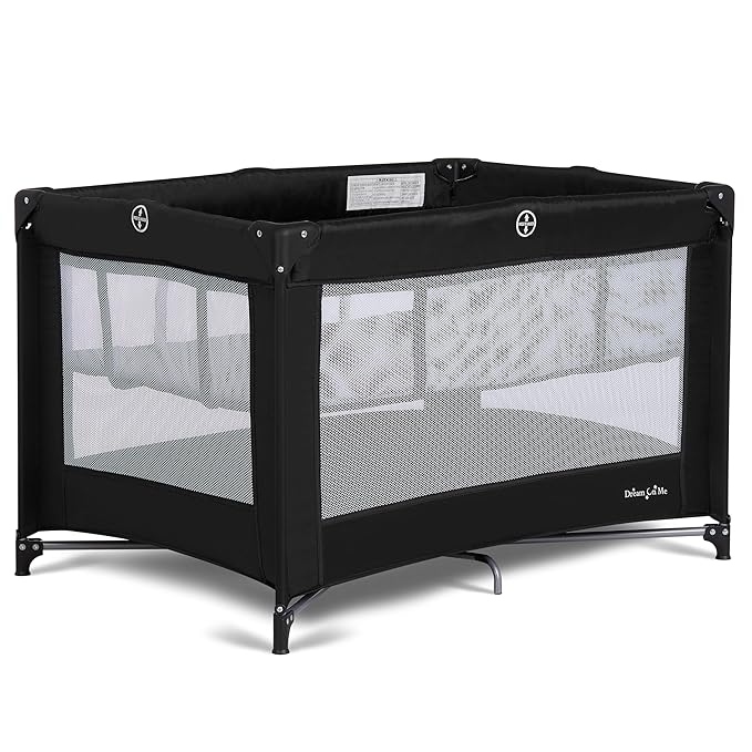 Dream On Me Zazzy Portable Playard with Bassinet in Black, Lightweight Packable and Easy Setup Baby Playard with Mattress and Travel Bag