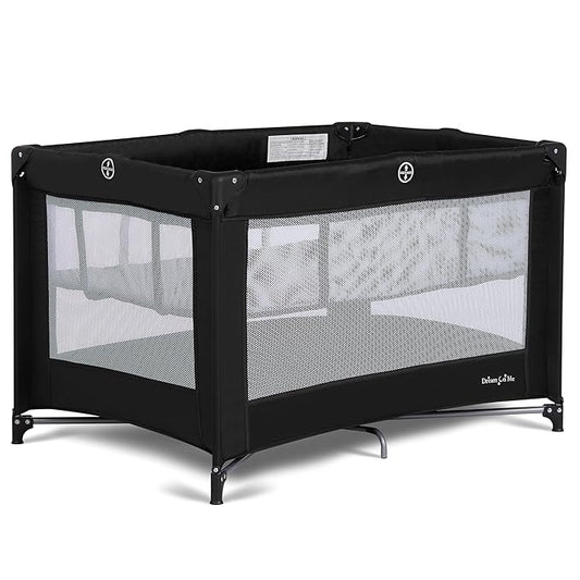 Dream On Me Zazzy Portable Playard with Bassinet in Black, Lightweight Packable and Easy Setup Baby Playard with Mattress and Travel Bag