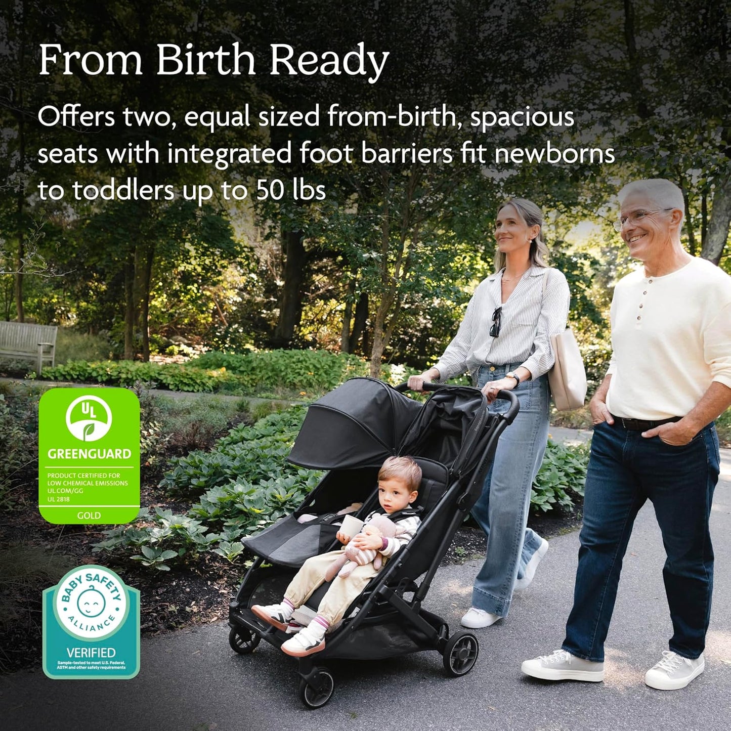 UPPAbaby Minu Duo Side-by-Side Double Stroller - Lightweight + Compact Design for Travel - Easy Fold- From Birth to Toddler - Independent Recline -Greyson(Charcoal Mélange/Carbon Frame/Saddle Leather)