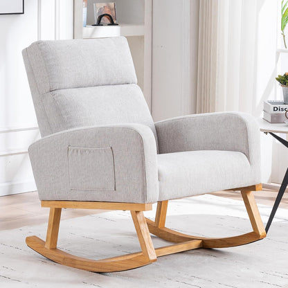 HCHAIRH Rocking Chair Nursery, Upholstered Fabricr Nursing Rocking Chairs with Soft High Back, Modern Nursery Glider Rocker for Mom Living Room, Bedroom, Camel