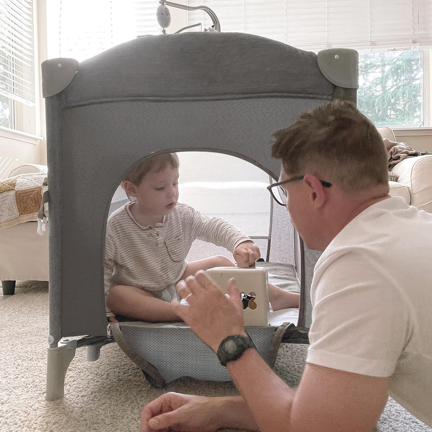 HARPPA Pack and Play 6 in 1, Portable Baby Playard for Travel, Baby Bassinet Bedside Sleeper with Mattress, Rolling Bassinet for Infant, Pack n Play with Changing Table, Bed Crib(Black)
