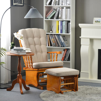Rustic Glider Chair for Nursery with Ottoman, Resistant Rubber Wood Nursery Glider and Ottoman Sets for Relaxing, Rocking Chair for Living Room Bedroom