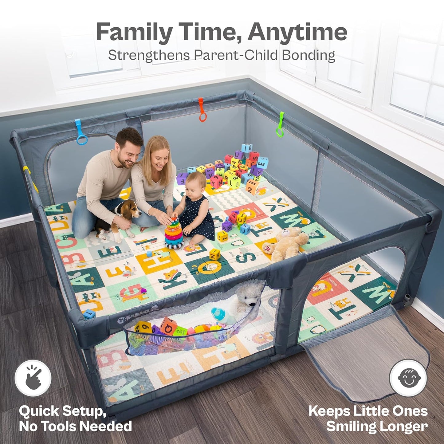 Baby Playpen 71x59 Inch Large Playpen for Babies and Toddlers Baby Playard with Zipper Gates Safety Fence Play Pen Play Yard with Soft Breathable Mesh Indoor & Outdoor Kids Activity Center Dark Gray