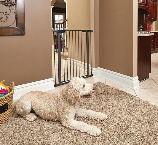 MidWest Homes for Pets 39-Inch High Walk-Thru Pressure Mounted Steel Dog Gate, Expands to 38 Inches Wide, Includes 3-inch Extensions, Textured Graphite