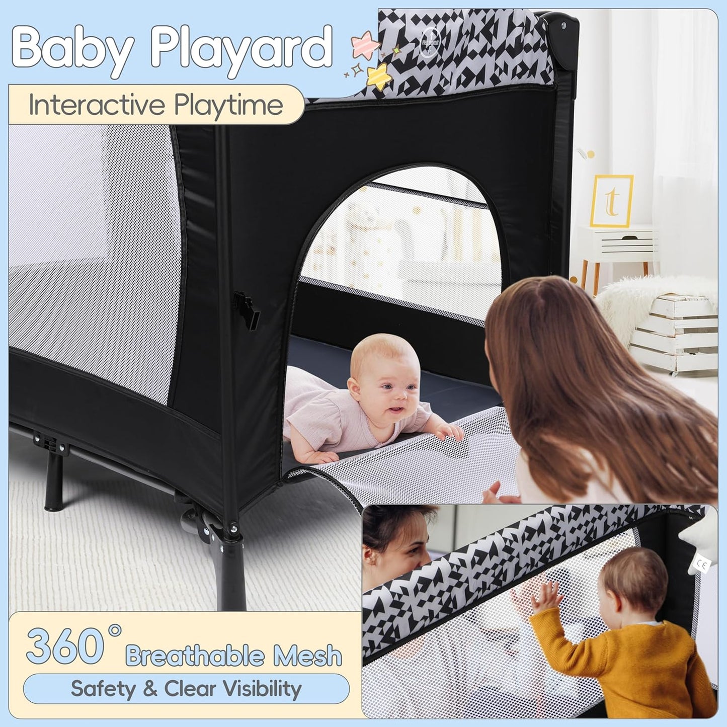 Xilingol 5-in-1 Pack and Play, Baby Bassinet Bedside Sleeper with Diaper Changer, Storage Bag & Music Box, Portable Baby Crib with Carry Bag, Foldable Playard with Bassinet for Newborn to Toddlers