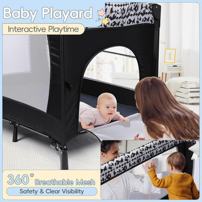 Xilingol 5-in-1 Pack and Play, Baby Bassinet Bedside Sleeper with Diaper Changer, Storage Bag & Music Box, Portable Baby Crib with Carry Bag, Foldable Playard with Bassinet for Newborn to Toddlers