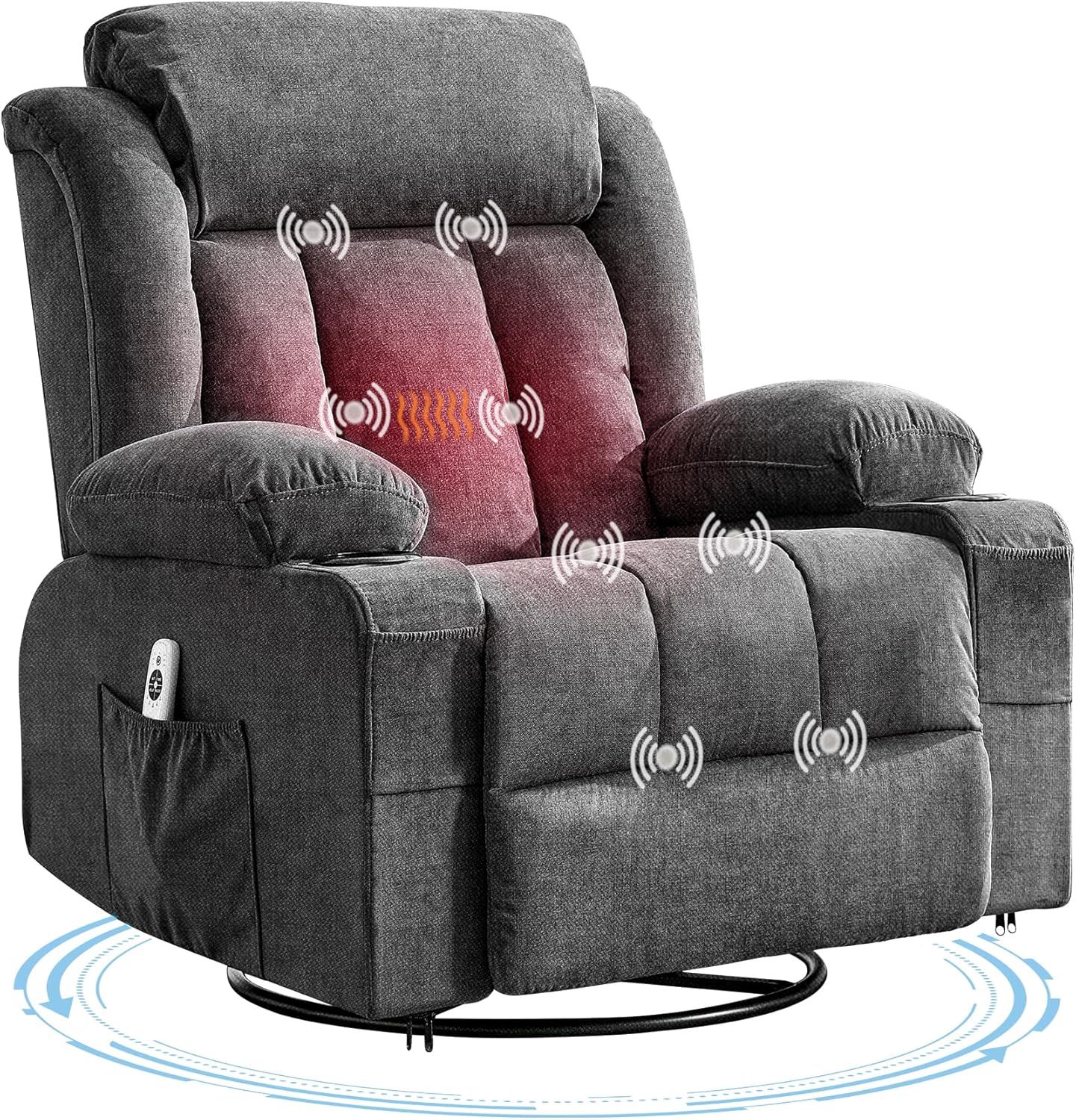 GarveeLife Rocking Recliner Chair for Nursery Glider Recliner with Cup Holder Swivel Rocker with Upholstered Deep Seat Comfy Single Sofa for Living Room Grey