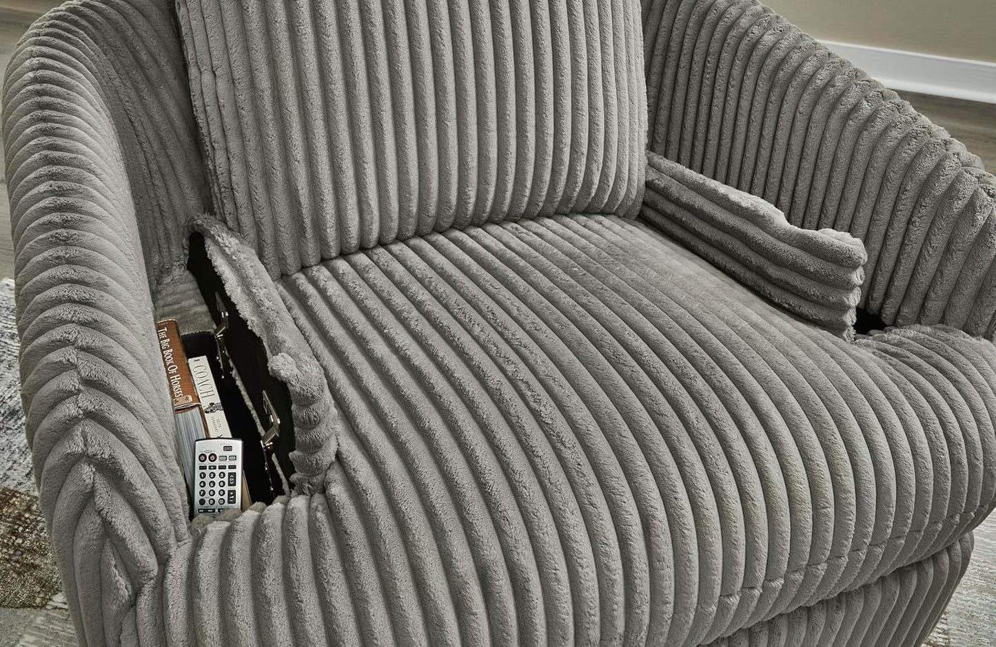 Signature Design by Ashley Tie-Breaker Cozy Contemporary Manual Press-Back Swivel Glider Rocker Recliner with 2 Bolster Pillows and Hidden Storage, White