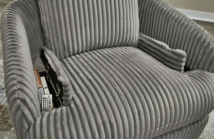 Signature Design by Ashley Tie-Breaker Cozy Contemporary Manual Press-Back Swivel Glider Rocker Recliner with 2 Bolster Pillows and Hidden Storage, White