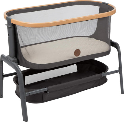 Maxi-Cosi Iora Baby Bassinets Bedside Sleeper, Portable Bassinet, Infant Bedside Sleeper Crib, Height Adjustable, Breathable Mesh, Large Storage Basket, Truffle