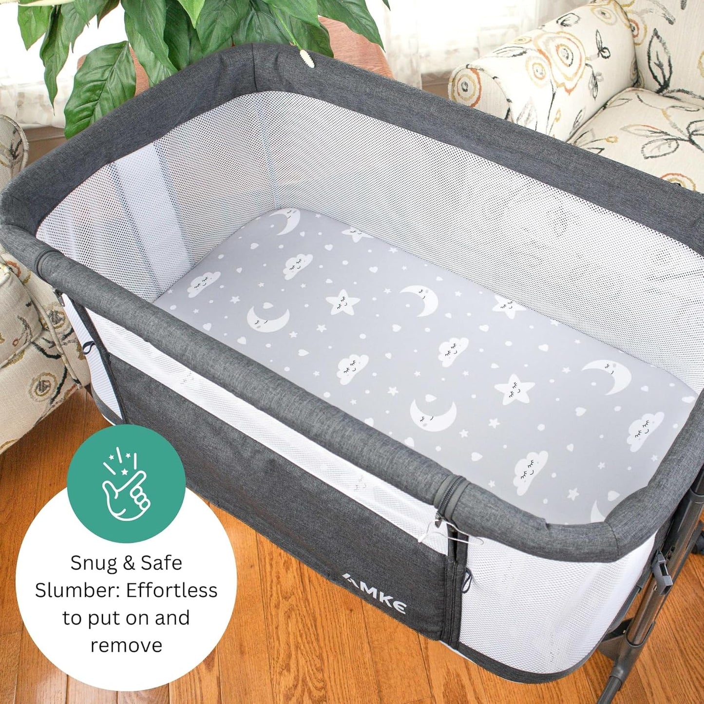 Bassinet Sheets for Papablic, CoZee, Cowiewie, Ezebaby, Nawahev Baby Bassinet Bedside Sleeper by TansyPanda, 3PC, 33x20, Ultra Soft, Breathable Snug Fit, Unisex Boys Girls, Gray White (Space Rockets)