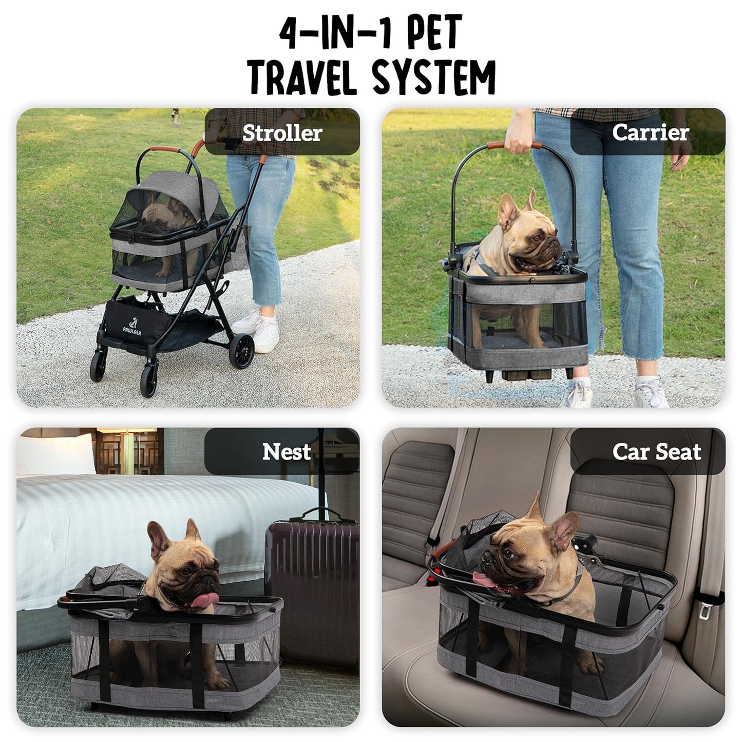 Pet Stroller with Detachable Carrier - Ideal for Small to Medium Dogs & Cats - Compact & Convenient Design - Easy Assembly Pet Stroller for Cats, Dog Strollers for Small Dogs - Bisque Beige