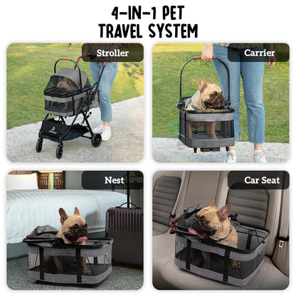Pet Stroller with Detachable Carrier - Ideal for Small to Medium Dogs & Cats - Compact & Convenient Design - Easy Assembly Pet Stroller for Cats, Dog Strollers for Small Dogs - Bisque Beige