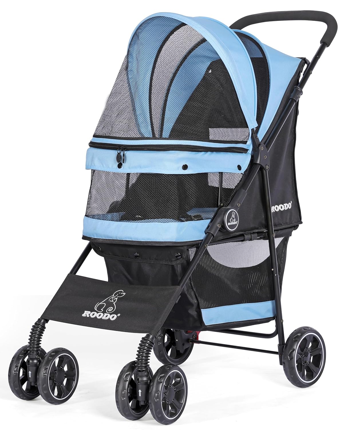 ROODO 4 Wheel Dog Cat Pet Stroller Best Lightweight Foldable Compact Portable Jogger All Terrain Travel Pet Gear Puppy Doggie Bunny Kitty Stroller for up to 30lbs Medium Small Dogs Cats(Light Khaki)