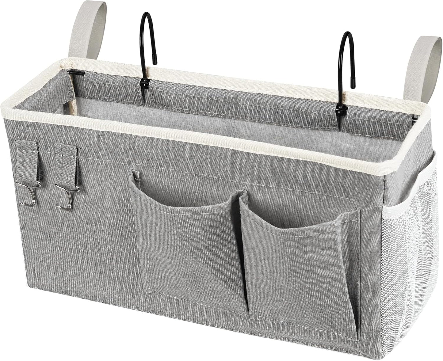 Loghot Bedside Caddy/Bedside Storage Bag Hanging Organizer for Bunk and Hospital Beds,Dorm Rooms Bed Rails,Can be Placed Glasses,Books,Mobile Phones,Keys (White)
