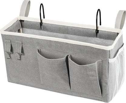 Loghot Bedside Caddy/Bedside Storage Bag Hanging Organizer for Bunk and Hospital Beds,Dorm Rooms Bed Rails,Can be Placed Glasses,Books,Mobile Phones,Keys (White)