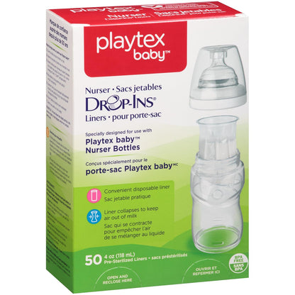 Playtex Baby Nurser Bottles Drop-Ins Recyclable Disposable Liners, Pre-Sterilized, 4 Oz, 50 Count