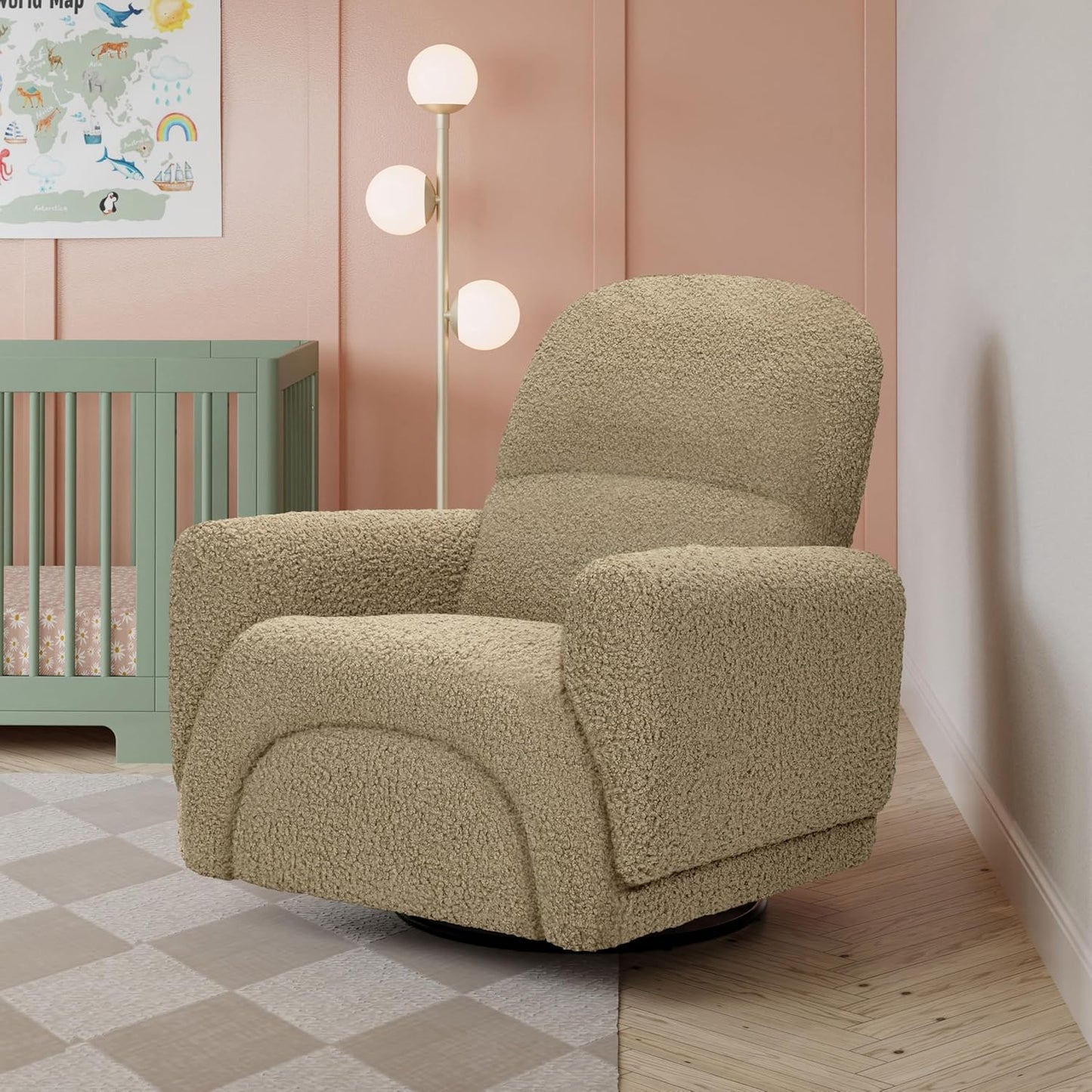 Babyletto Rainbow Recliner and Swivel Glider in Almond Teddy Loop, Greenguard Gold Certified and CertiPUR-US® Certified