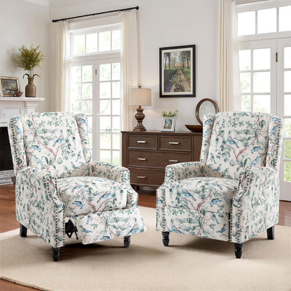 Swivel Rocker Recliner Chair, Manual Nursery Glider Recliner, Floral Fabric Wingback Accent Chair with Adjustable Backrest & Footrest for Small Spaces Living Room Bedroom (Plants Floral, Set of 1)