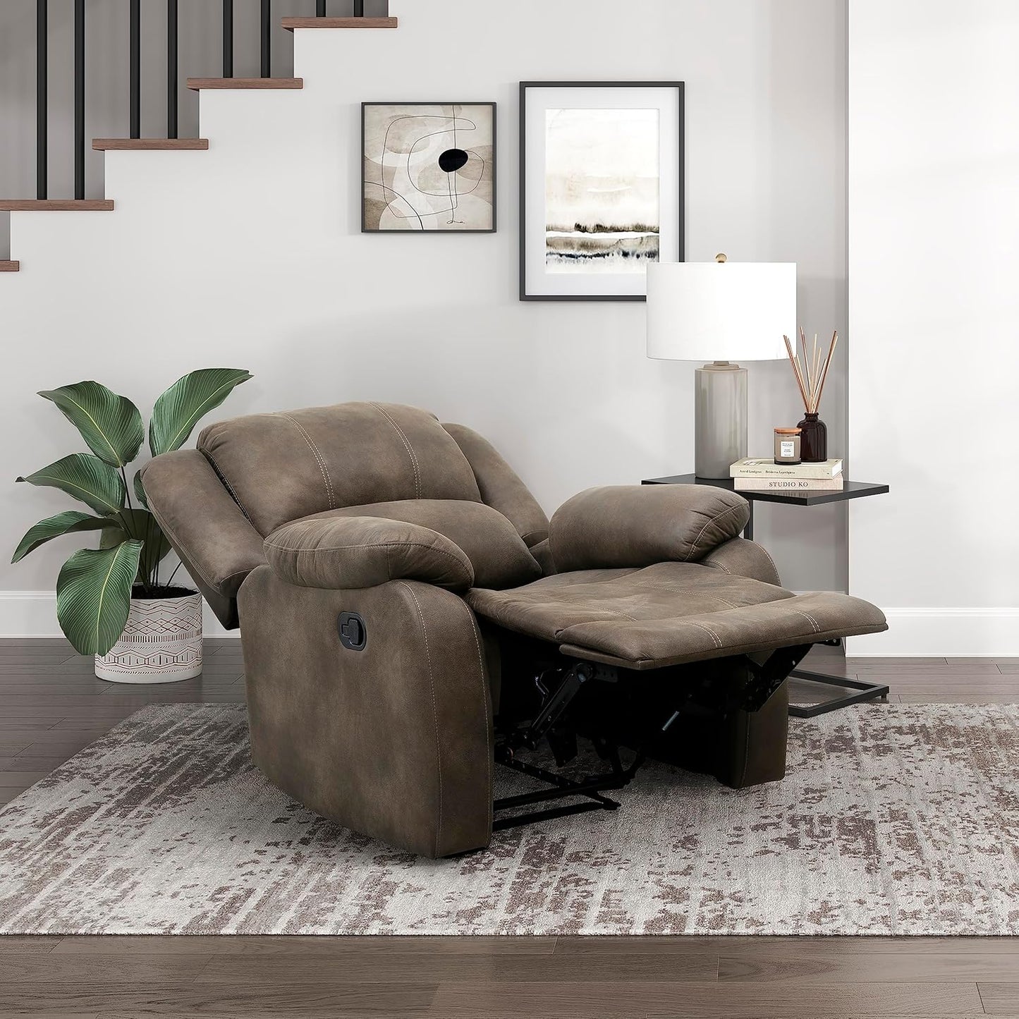 Lexicon Manual Glider Recliner Sofa Chair, Home Theater Seating, Wall Hugger Manual Reclining Nursery Chair for Bedroom/Living Room/Office/Apartment, Grey Chenille