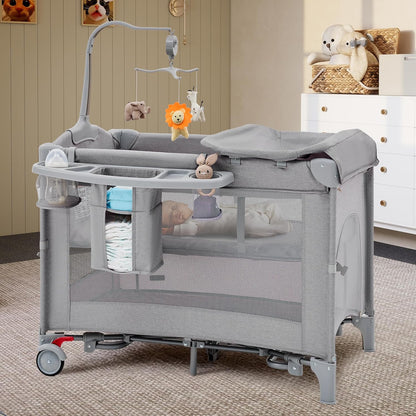 HARPPA Pack and Play 6 in 1, Portable Baby Playard for Travel, Baby Bassinet Bedside Sleeper with Mattress, Rolling Bassinet for Infant, Pack n Play with Changing Table, Bed Crib(Black)