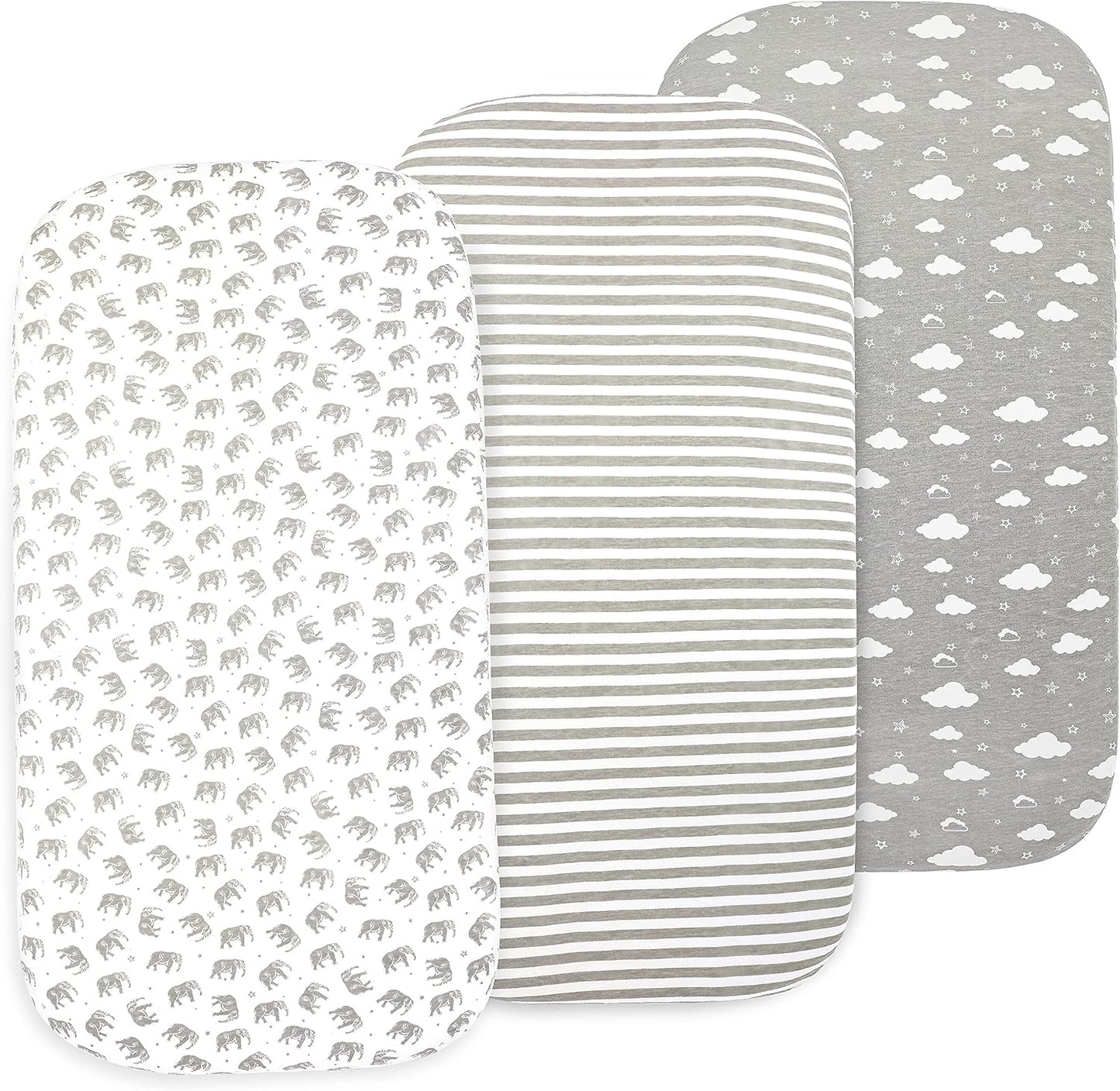 3-Pack Bedside Sleeper Bassinet Sheets | GOTS Certified Organic 100% Muslin Cotton | Ultra Soft & Breathable | 33×20×4” Fitted Sheets | Universal Fit 29–33” x 17–21” Pads