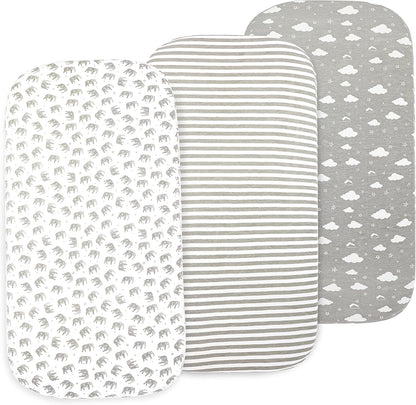 3-Pack Bedside Sleeper Bassinet Sheets | GOTS Certified Organic 100% Muslin Cotton | Ultra Soft & Breathable | 33×20×4” Fitted Sheets | Universal Fit 29–33” x 17–21” Pads