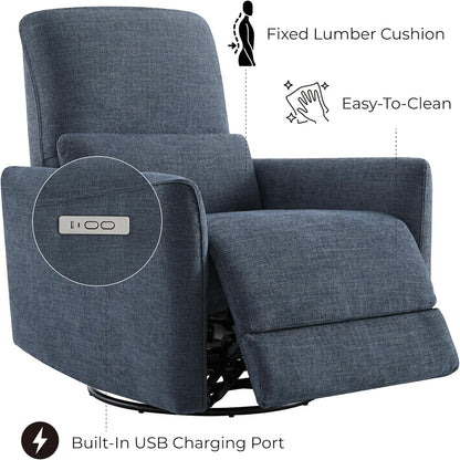 CHITA Power Recliner Chair Swivel Glider, FSC Certified Upholstered Living Room Nursery Reclining Sofa Chair with Lumbar Support, Linen
