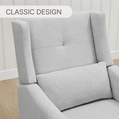 KISLOT Upholstered Recliner Swivel Glider Nursery Chair Reclining Performance Fabric Rocker with Wood Base,Boucle,Moss Green
