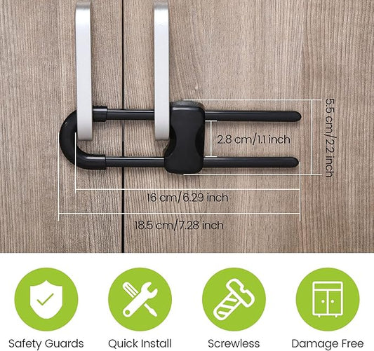 Jetec 10 Pieces Cabinet Locks for Babies, U-Shaped Proofing Drawers Safety Child Locks Adjustable, Easy to Use Childproof Latch for Knob Handle on Kitchen Door Storage Cupboard Closet (Black)
