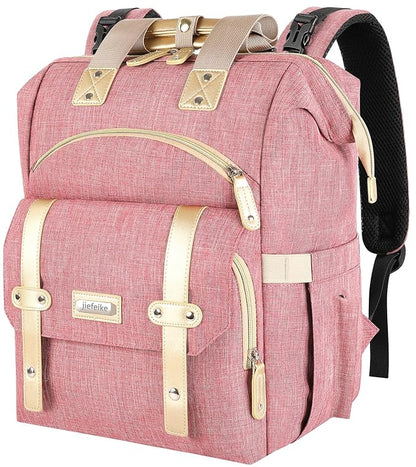 Jiefeike Diaper Bag Backpack, Pink Baby Girls Diaper Bag for Mom, Travel Baby Bags Backpack for Women, Insulated Pockets Portable toddler diaper bag, RFID Anti-Theft Pocket