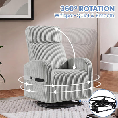 Yaheetech 360° Swivel Glider Chair for Nursery, Rocking Chair Nursing Chair with Side Pockets, Corduroy Glider for Living Room with High Back Beige