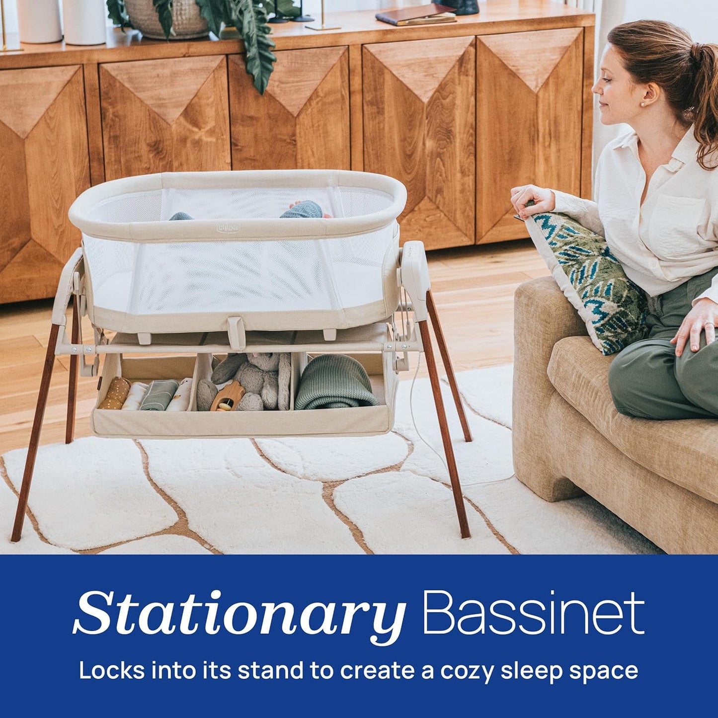 Chicco LullaGlide 3-in-1 Stationary, Gliding, and Portable Baby Bassinet, Waterproof Mattress and Fitted Sheet, Travel Bassinet for Baby Includes Carry Bag, Luna/Grey