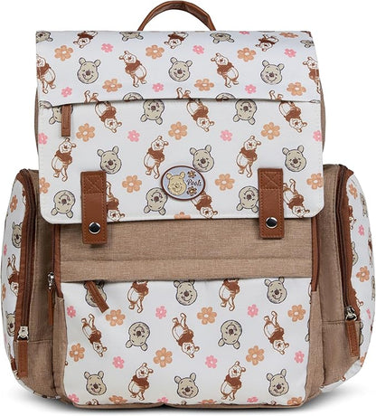 Disney Diaper Bag Backpack with Changing Pad Winnie the Pooh – 16” Nylon Baby Bag for Parents, Insulated Bottle Holders, Multiple Storage Pockets