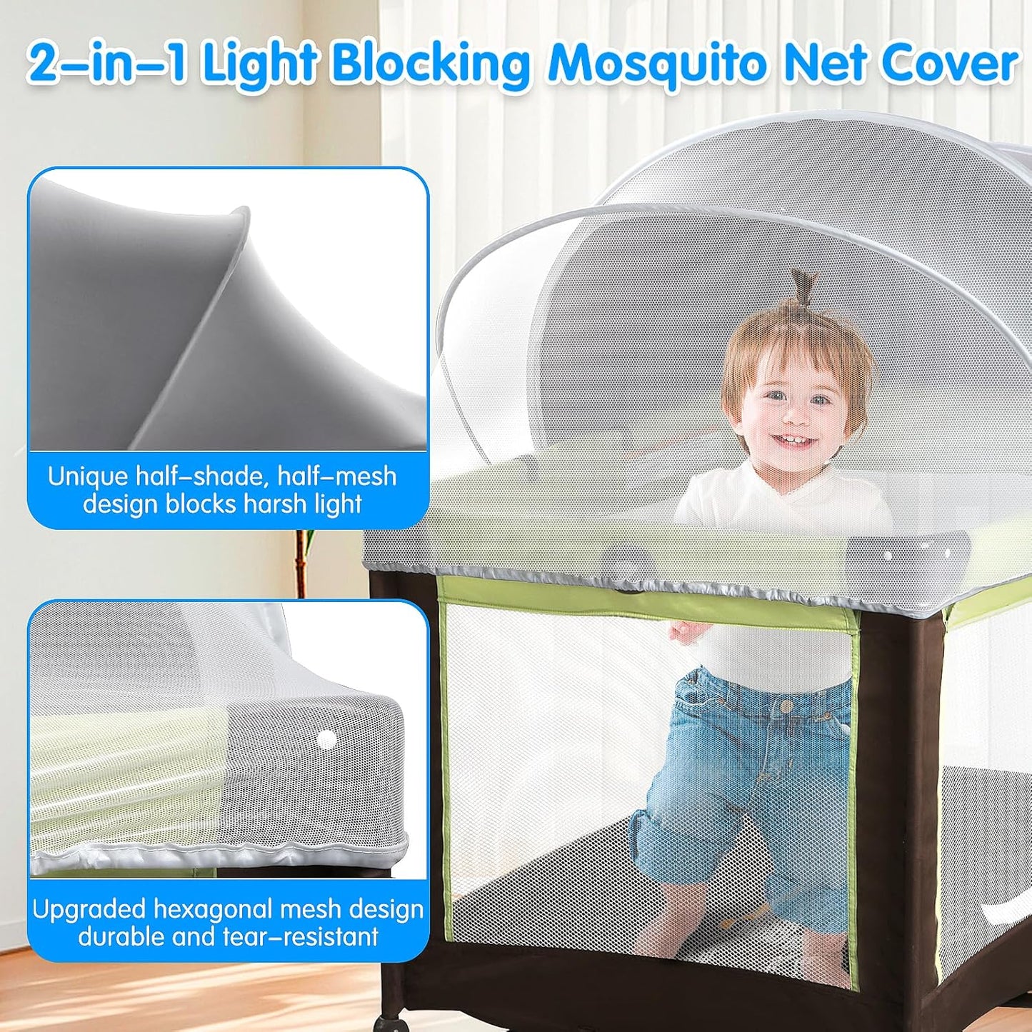 Bassinet Mosquito Net Cover - Half-Blackout Mosquito Net for Baby Crib & Bedside Sleeper, Breathable Crib net with 2-Way Zipper, Sun-Blocking Baby Mosquito Net Cover (Gray-Small)
