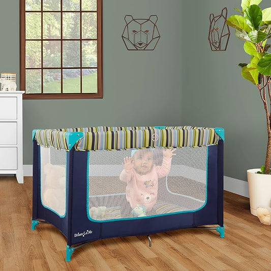 Dream On Me Zodiak Baby Playard, Breathable Mesh Sides, Soft Comfortable Mattress, Quick & Easy to Fold with Travel Carry Bag, Compact Space Saving Design - Navy