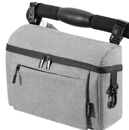 Universal Baby Stroller Organizer Large Space with Insulated Cup Holder Detachable Diaper Bag Adjustable Shoulder Strap Fits All Strollers (grey)