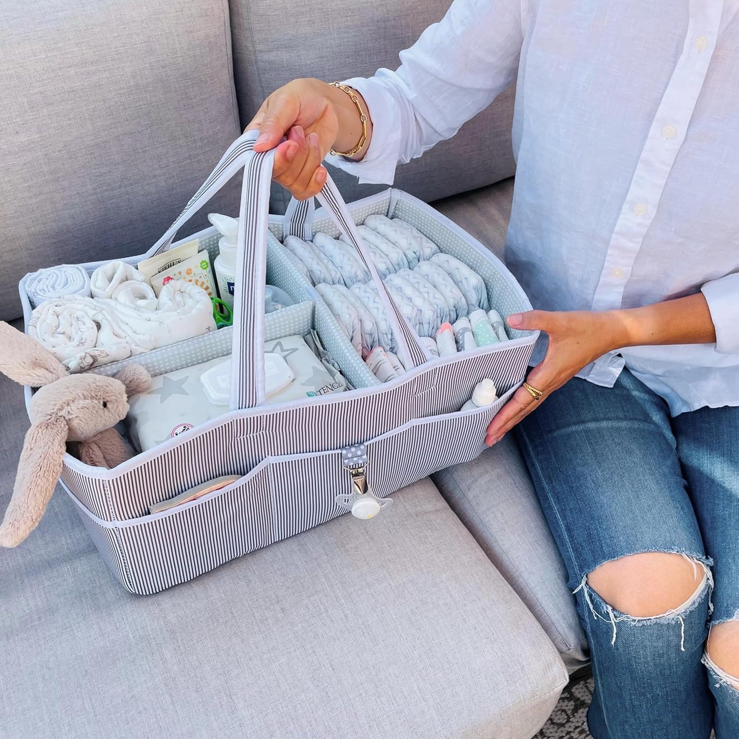 Lily Miles Baby Diaper Caddy Organizer - Large Tote Bag for Newborn essentials Boy or Girl - Baby Shower Basket - Nursery Must Haves - Registry Favorites - Newborn Caddie Car Organizer