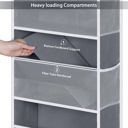 Univivi Over The Door Organizer, 5 Shelf Door Hanging Organizer Nursery Door Storage with 4 Large Compartments and 2 Small PVC Pockets 6 Side Pockets for Bathroom,Cosmetics and Nursery Baby Essential