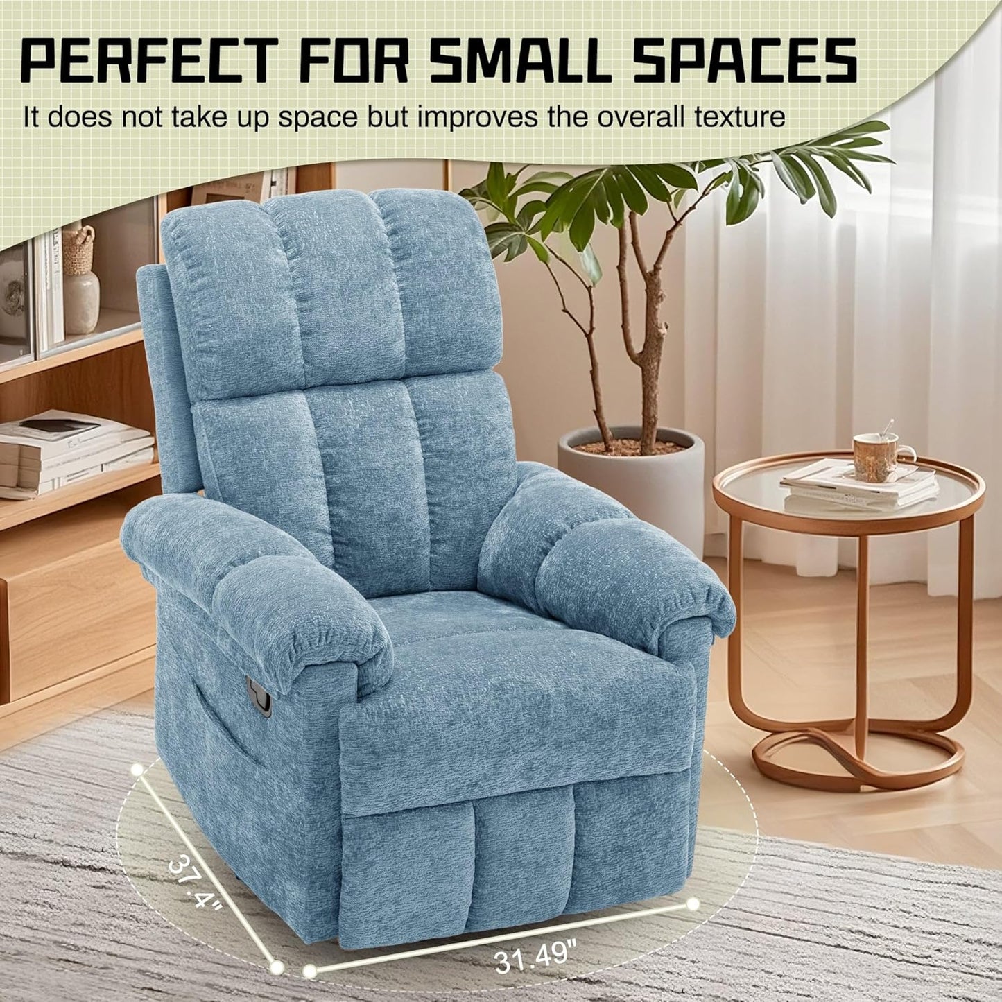 Korser Recliner Chair, Swivel Rocker Recliner Chair for Adults, Small Recliners for Small Spaces, Upholstered Manual Recliner with Side Pockets, Nursery Rocking Chair for Living Room, Chenille, Beige