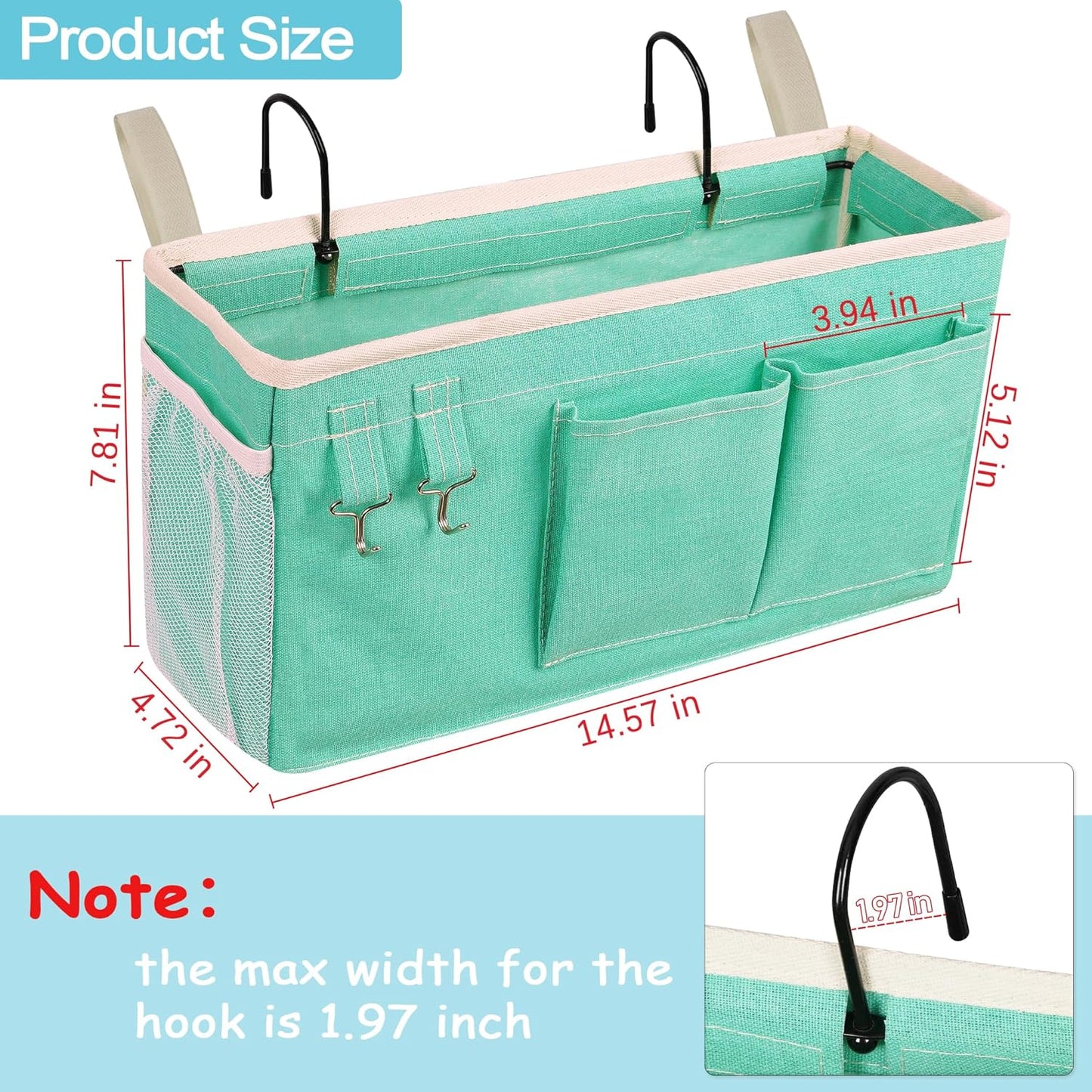 Loghot Bedside Caddy/Bedside Storage Bag Hanging Organizer for Bunk and Hospital Beds,Dorm Rooms Bed Rails,Can be Placed Glasses,Books,Mobile Phones,Keys (White)