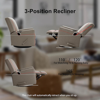 Harkawon Swivel Rocker Recliner Chair, Glider Rocker Recliner, Rocking Chair Nursery, Fabric Chair with High Back, Deep Seat, for Living Room, Bedroom, Beige