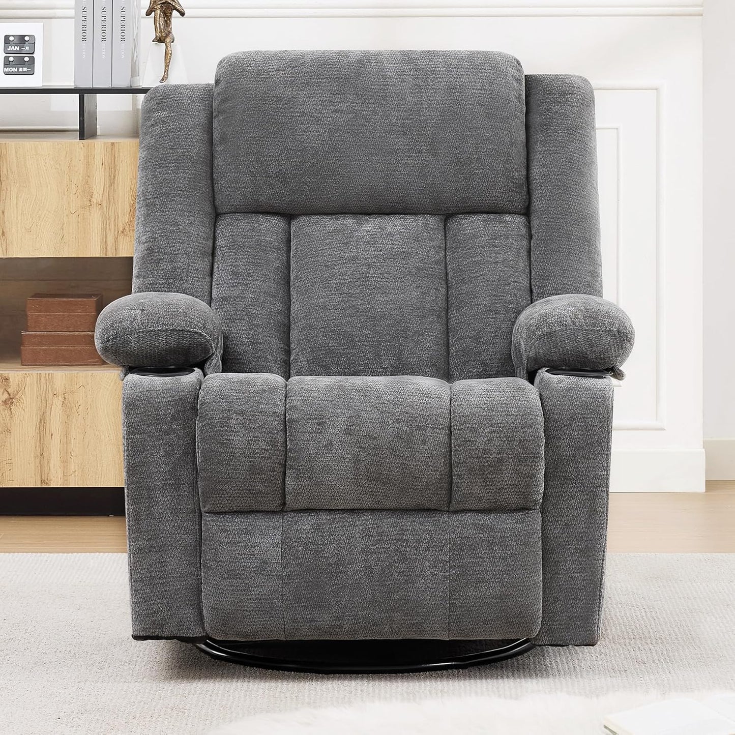 Swivel Rocker Recliner Chair, Lazy Boy Recliner with Cup Holders, 360 Degree Rotating Nursery Rocking Chair, Manual Glider Recliner for Living Room (1, Yellow)